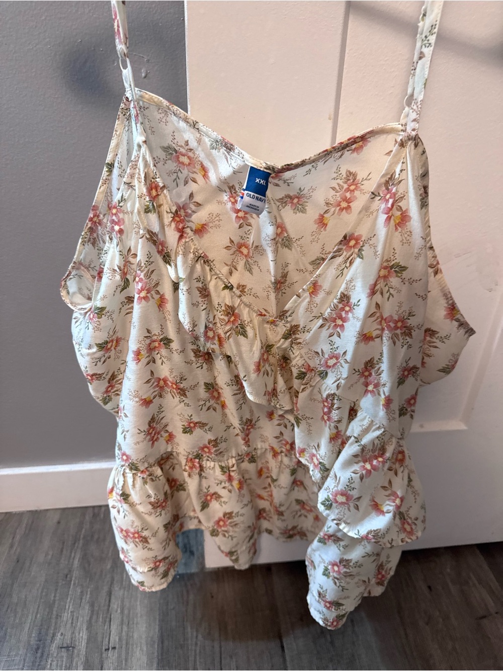 Old Navy Cream Floral Ruffle Cami with Pink & Peach Blooms